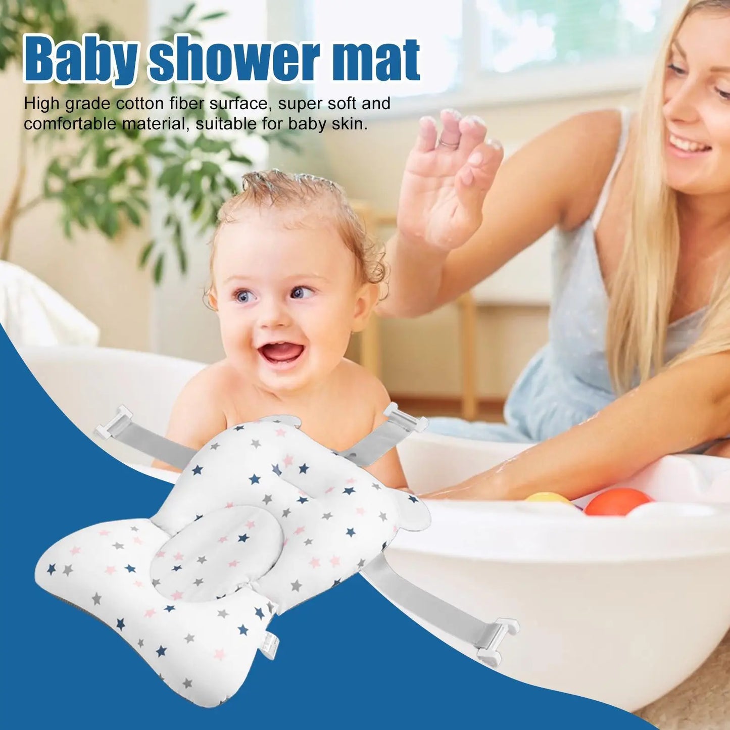 Baby Bath Cushion For Tub Adjustable Anti-skid Support Pillow For Bathtub Baby Care Supplies NewbornEssentials With Buckles And