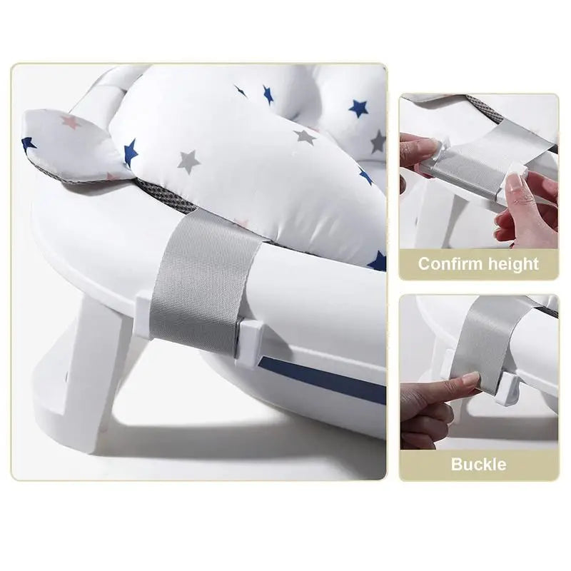 New born Bath Cushion Adjustable Foldable Bathtub Mat Cushion Baby Bath Accessories Bathtub Essentiall With Buckles And 3 Safety
