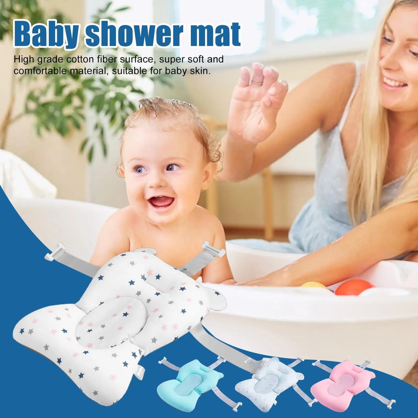Baby Bath Cushion For Tub Adjustable Anti-skid Support Pillow For Bathtub Baby Care Supplies NewbornEssentials With Buckles And