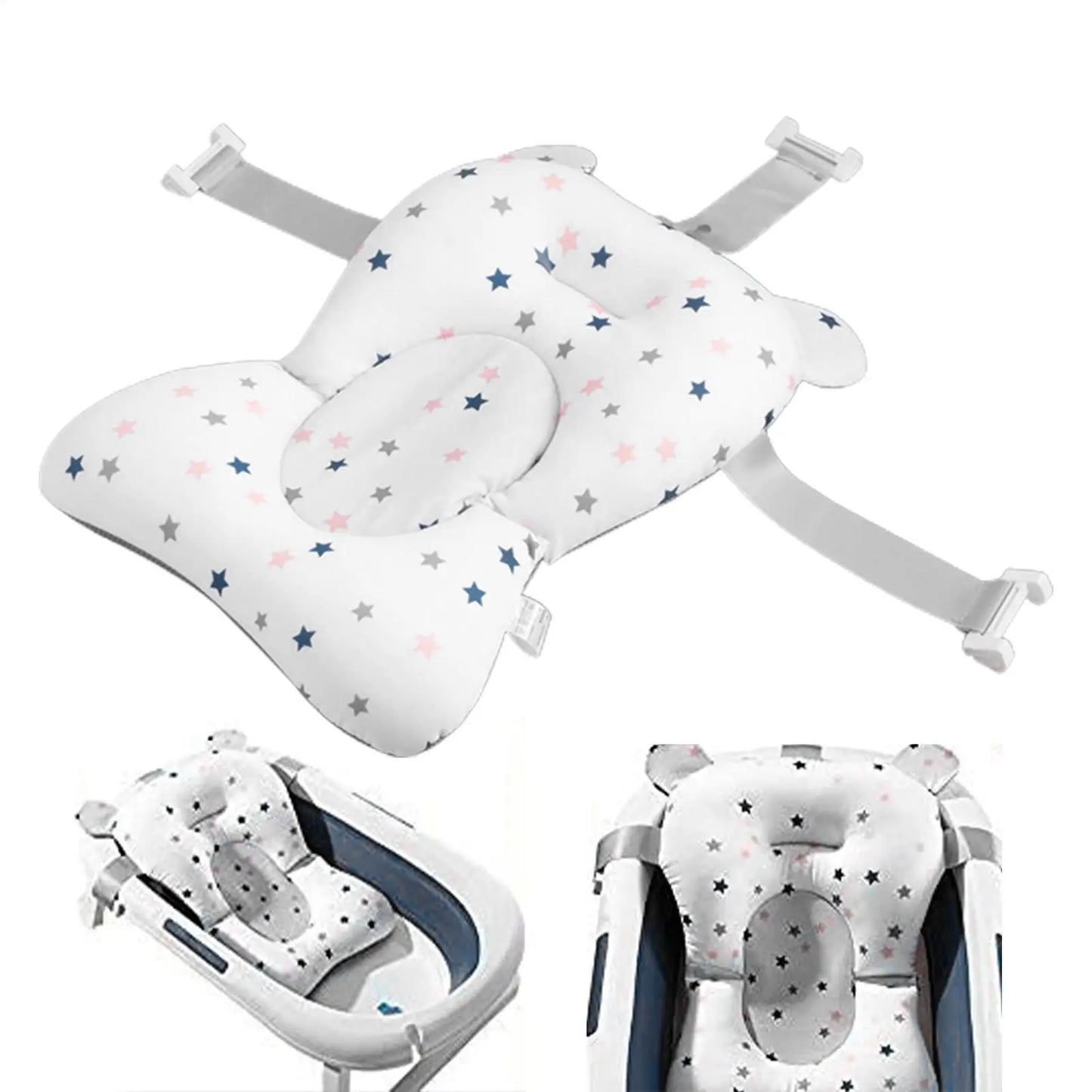 Baby Bath Cushion For Tub Adjustable Anti-skid Support Pillow For Bathtub Baby Care Supplies NewbornEssentials With Buckles And