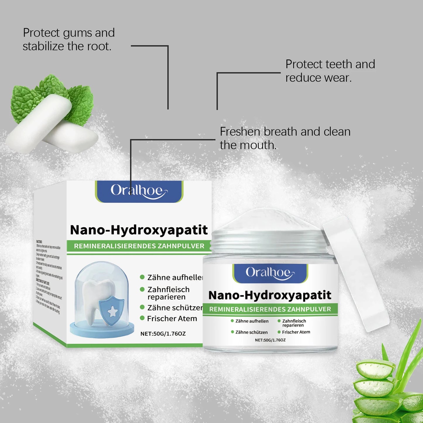 Hydroxyapatite Teeth Whitening Powder Brighten Yellow Teeth Stain Removal Cleaning Oral Hygiene Gum Care Bleaching Tooth Powder