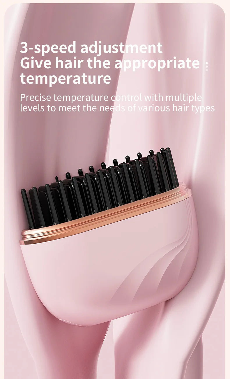 Wireless Hair Straightener Brush 2 in 1, Cordless Curling & Straightening Styling Tool, Portable Frizz Free Hair Styler